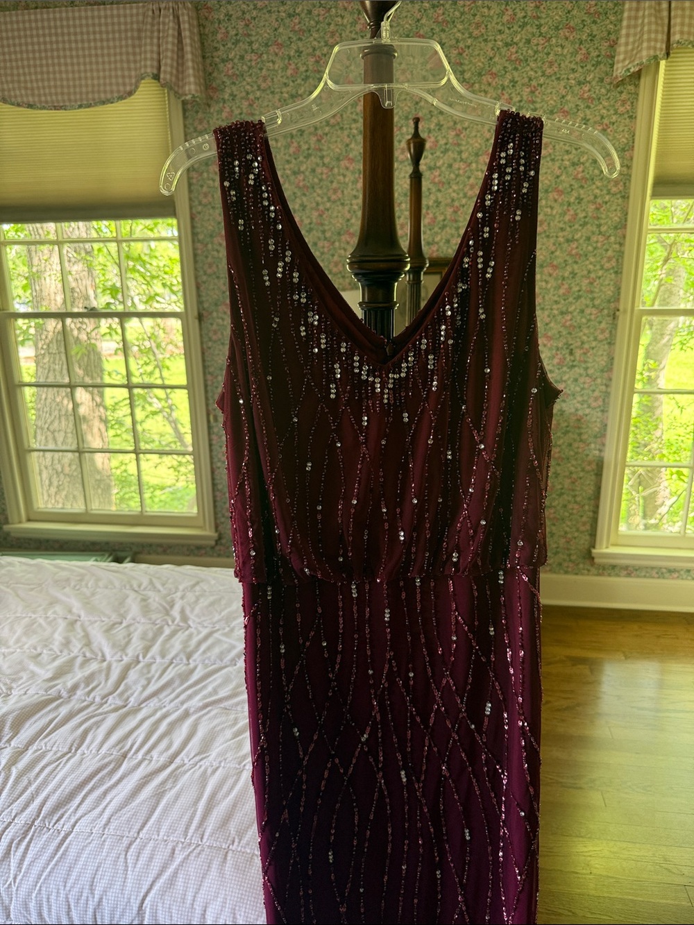 Adrianna Papell Beaded Wine Maxi Dress
